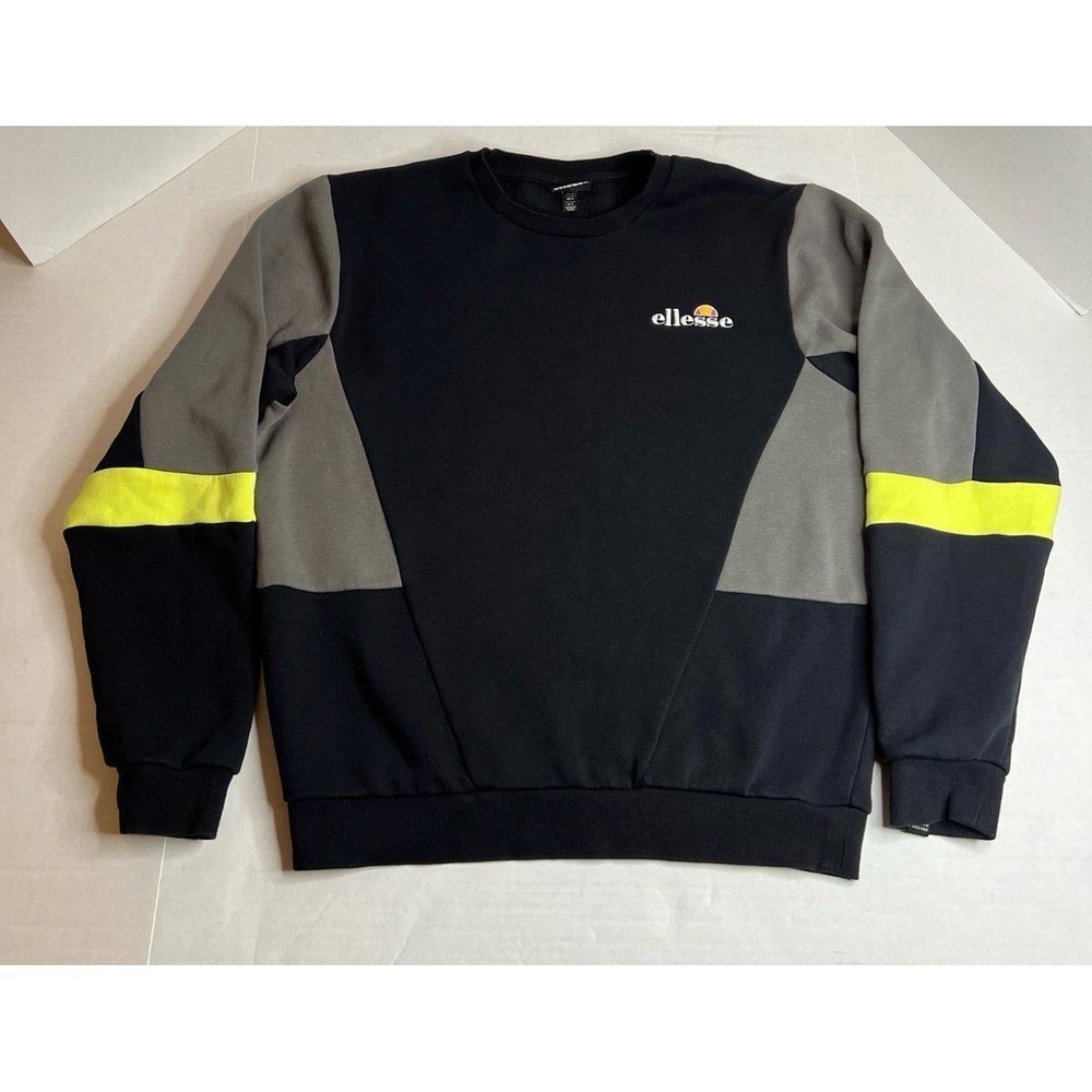 adidas Black Gray and Neon Yellow Colorblock Crewneck Sweatshirt